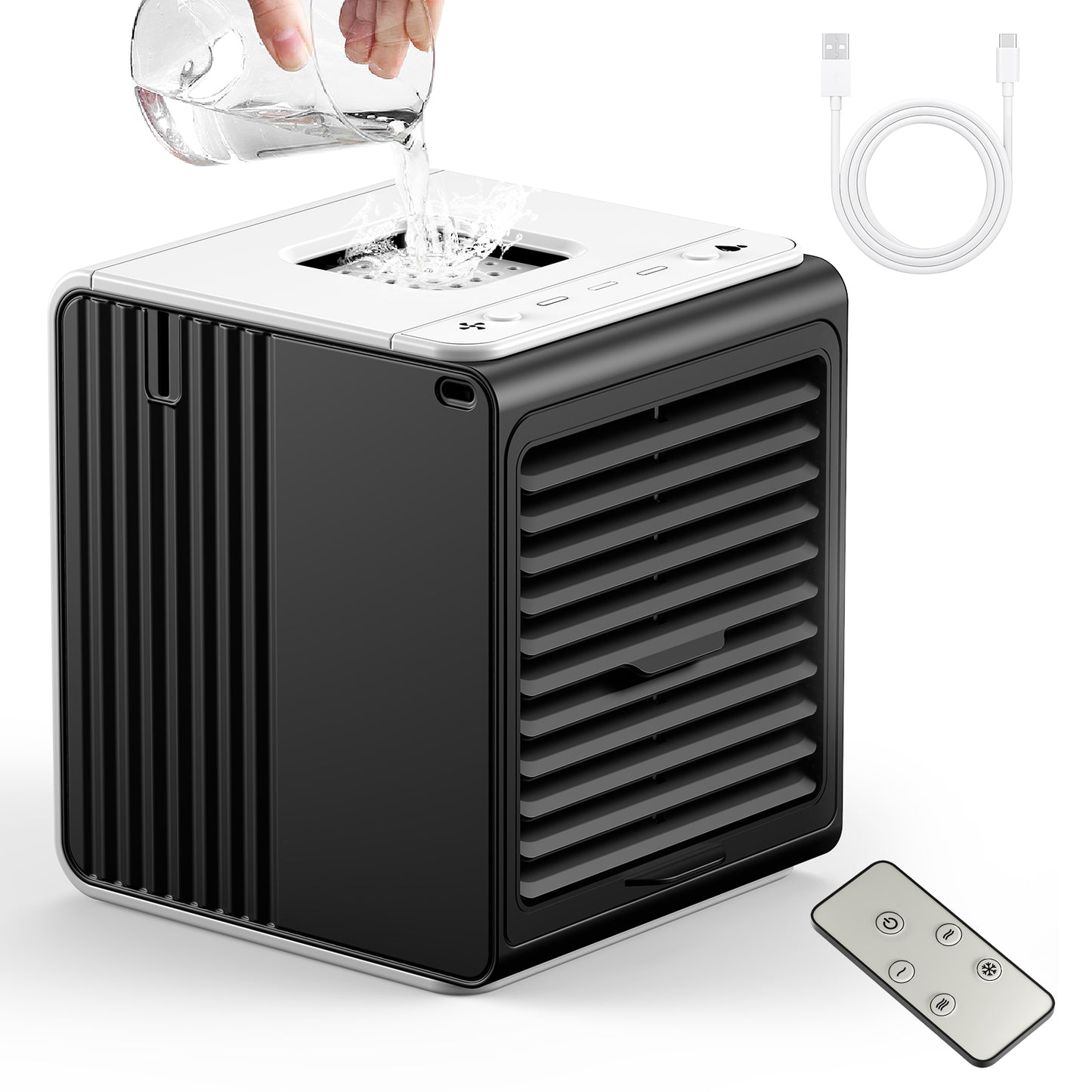 Portable Mini Air Conditioner,BIESQYA 3-in-1 Personal Small Ac Unit Cooler, 3 Speed USB Powered Desk Fan Swamp Evaporative Windowless Humidifier for Room Office Camping Car