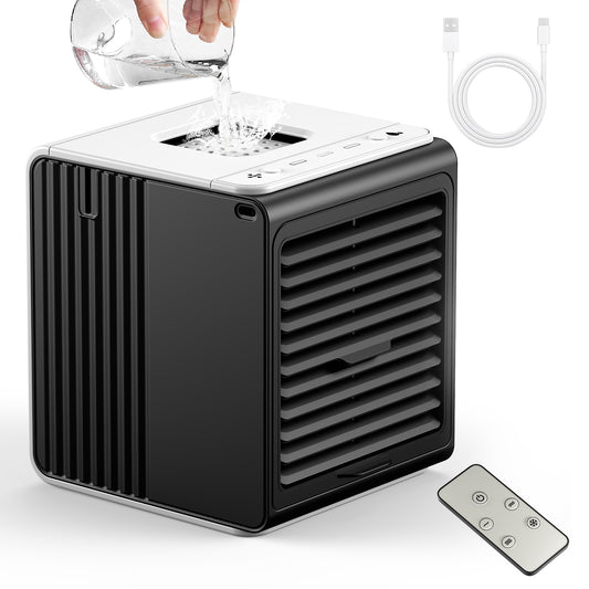 Portable Mini Air Conditioner,BIESQYA 3-in-1 Personal Small Ac Unit Cooler, 3 Speed USB Powered Desk Fan Swamp Evaporative Windowless Humidifier for Room Office Camping Car