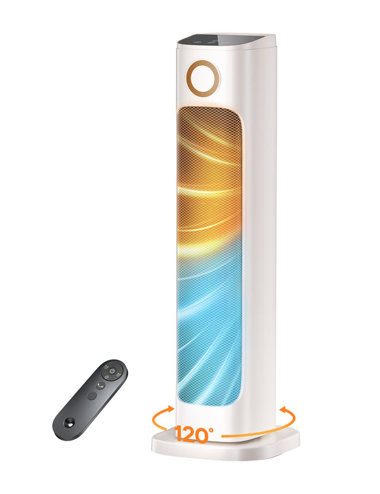 25" Patio Heater And Fan Combo for Indoor Use, 1500W Tower Portable Electric Space Outdoor with Remote,Infrared Heater, 15H Timer, Oscillation, Quiet, for Garage, Room, Office, White