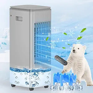 Portable Air Conditioner Ac Unit,BEBEGINE Evaporative Swamp Cooling Fan with Humidifier,3-IN-1 windowless Ventless cooler for Room Offices,Remote,3 Speed,7H Timer,3L Water Tank,3 Ice Pack, x-small