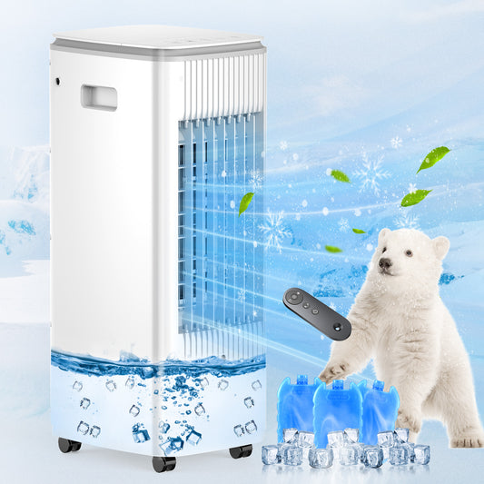 Portable Air Conditioner Ac Unit,BEBEGINE Evaporative Swamp Cooling Fan with Humidifier,3-IN-1 windowless Ventless cooler for Room Offices,Remote,3 Speed,7H Timer,3L Water Tank,3 Ice Pack, x-small
